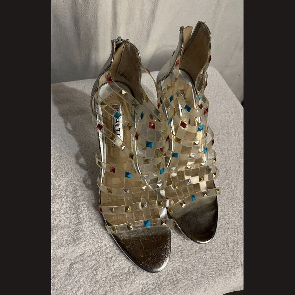 Rialto strappy open-toe heels with rhinestone detial zipper closure size 8.5‎